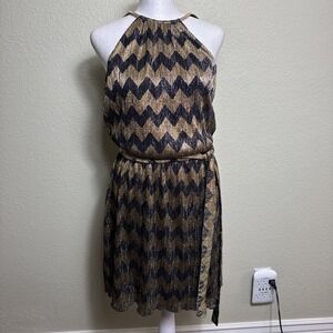 Guess Women's Dress Size XS Black and Gold Sleeveless Chevron Tie Party Metallic